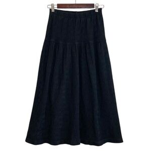 Vintage Midi Skirt Womens Small Black Cotton Terry Jacquard Print Drop Waist